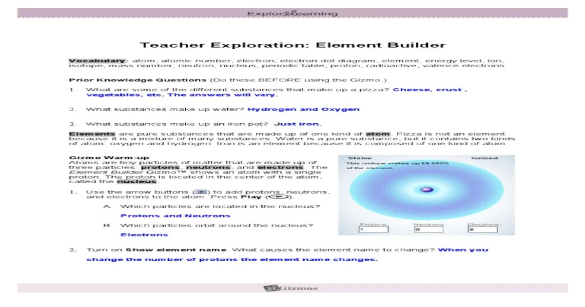 Answers to element builder gizmo