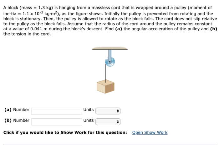 A block is hanging from a massless cord