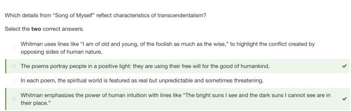 Which details from song of myself reflect characteristics of transcendentalism