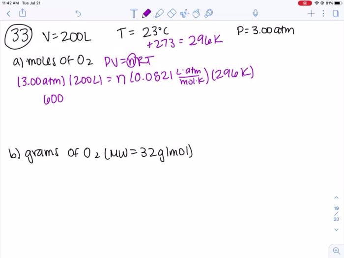 Solve the problem for the moles of oxygen mol o2