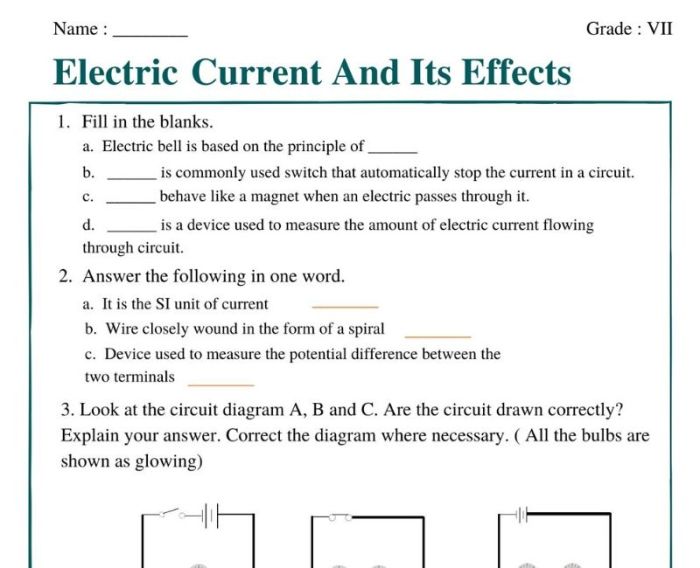 Electric circuits and electric current worksheet answers